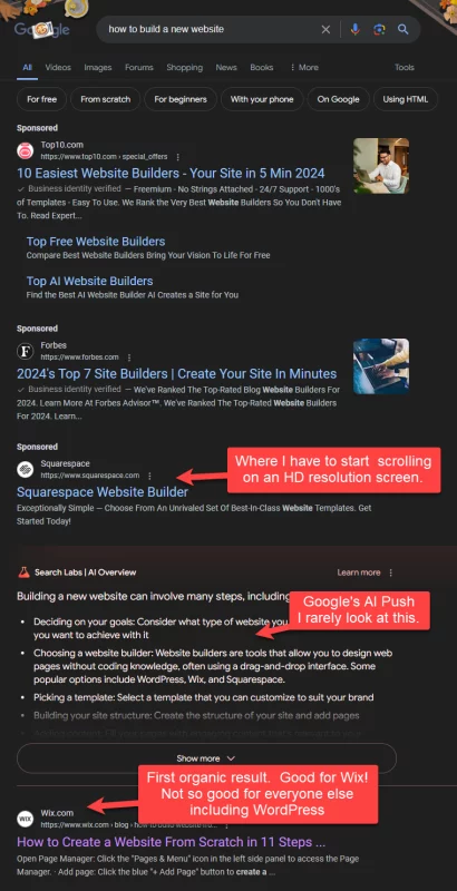 Google search results for "how to build a new website"